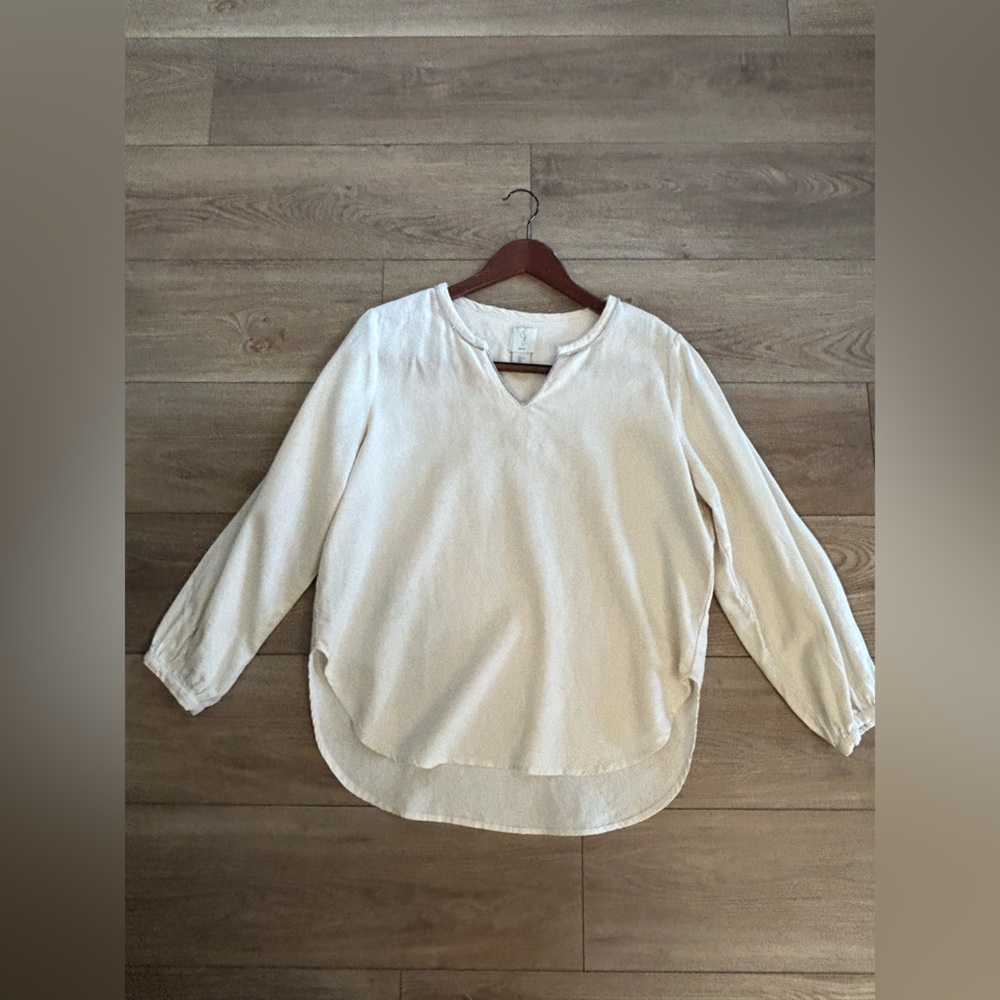 Joie Linen Blend Notch Neck Blouse Cream Size L